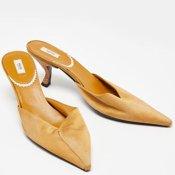 Prada Yellow Satin Pointed Toe Mules Size 38.5 - Picture 4 of 4